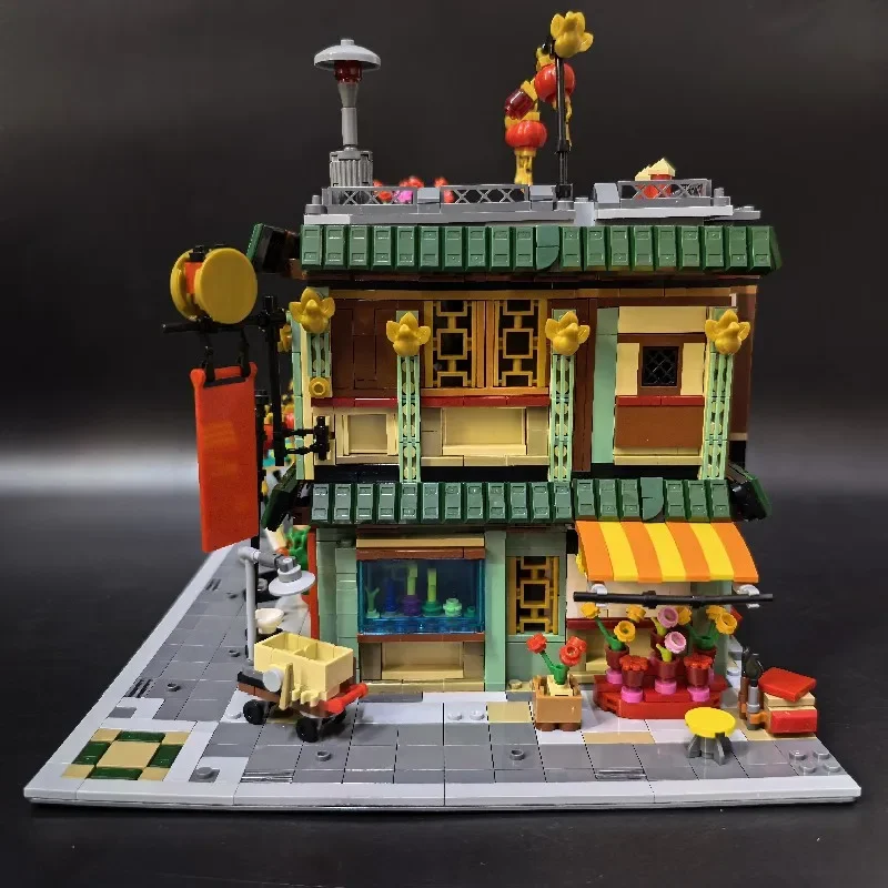 Juego de edificios para casa, tienda de restaurante chino, arquitectura de tienda de ciudad, edificios modulares, Kit de modelo de ensamblaje, regalo de Navidad, 2028 Uds.