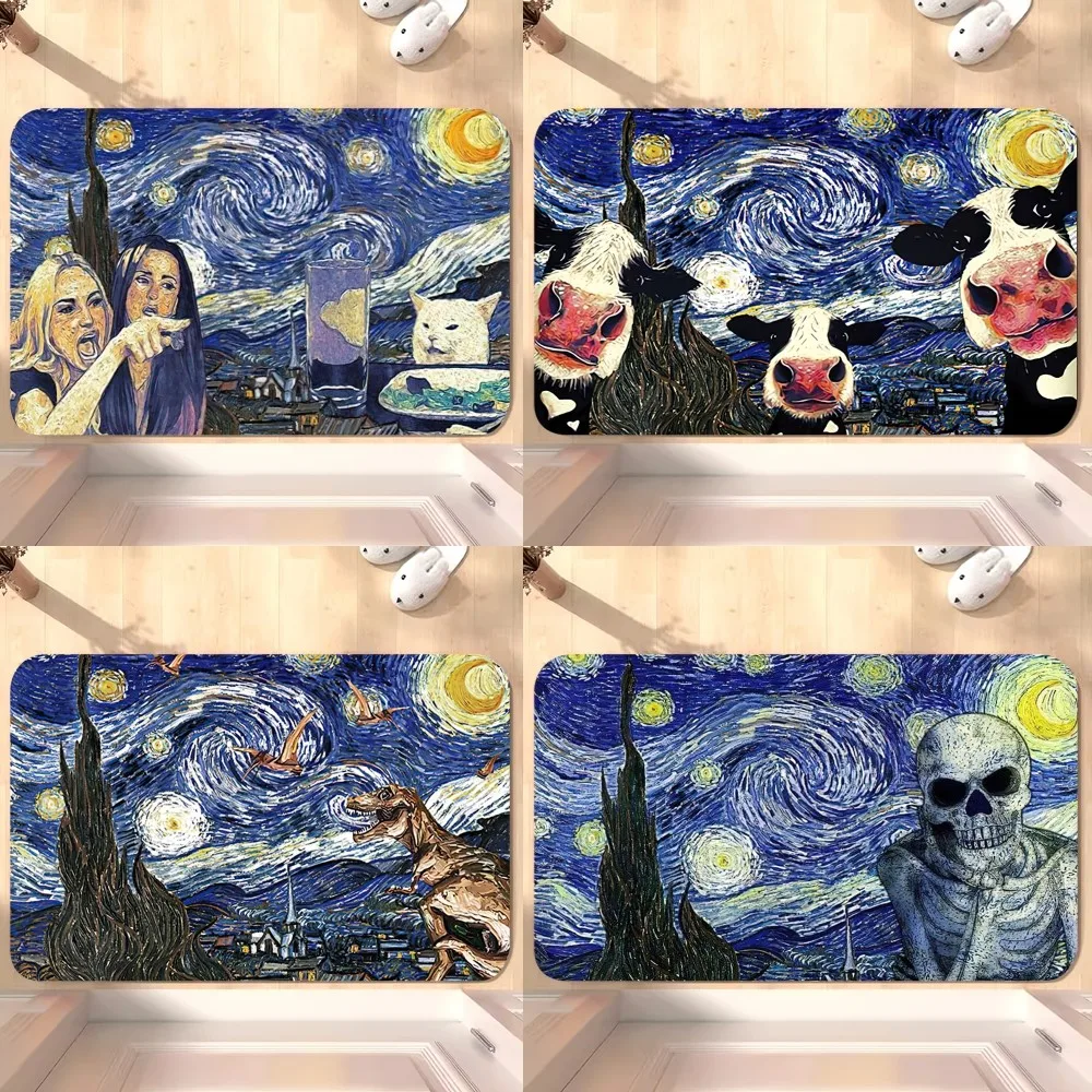 Funny Zoo Van Gogh The Starry Night D Floor Mat Bedroom Kitchen Door Bath House Super Absorbent Foot Non-slip