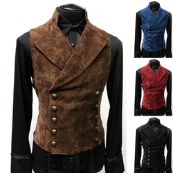 New Men's Standing Collar Suit Vest Double Breasted Trendy Leather Jacket Velvet Gentleman Sleeveless Top