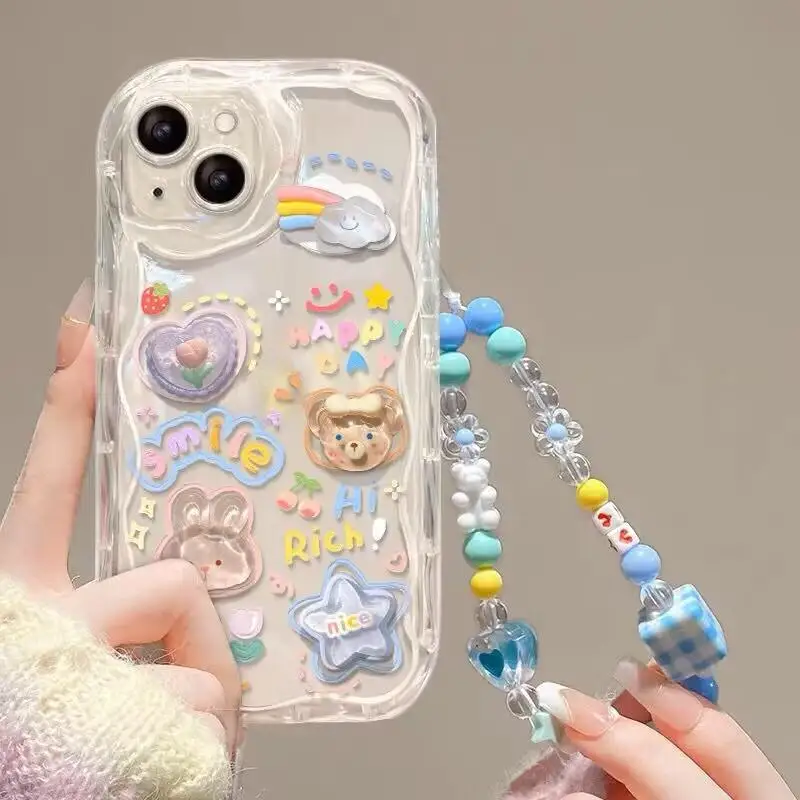 3D Flower Case For Huawei Honor 90 Lite 5G P30 Mate 30 40 Pro P40 Nova 9 10 SE 11 5T 7 Pro Wave Cover With Wrist Chain Lanyard