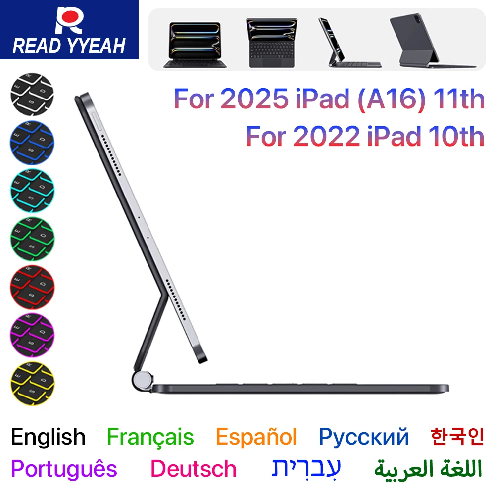 2026 Magic Keyboard for iPad 11th 10th Generation Case iPad A16 Case 11' A3354 A3355 A3356 A2696 Smart Magnetic Book Cover Folio