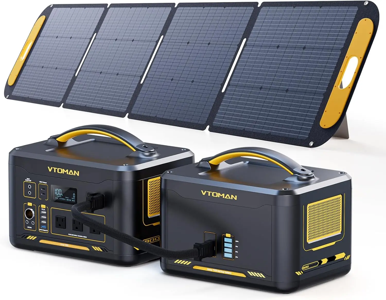 

Vtoman 3096Wh solar generator, equipped with 200W solar panels and additional batteries, 1800W lithium iron phosphate battery