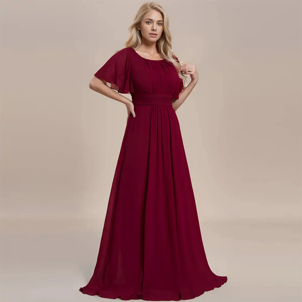 BAZIIINGAAA Party Dress Round Neck Pleated Bridesmaid Dresses Evening dress