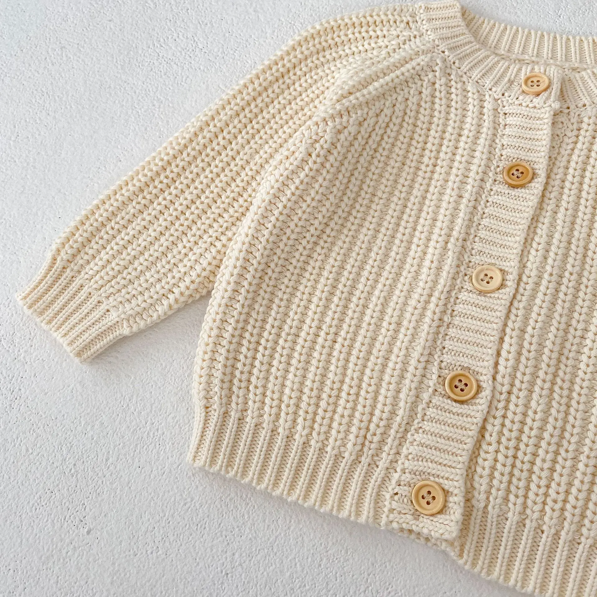 Baby Sweater Coat Autumn 2026 Solid Color Beige Knitted Girl's Sweater Long-sleeved Coat 0-3Year Kid's Cardigan Sweater