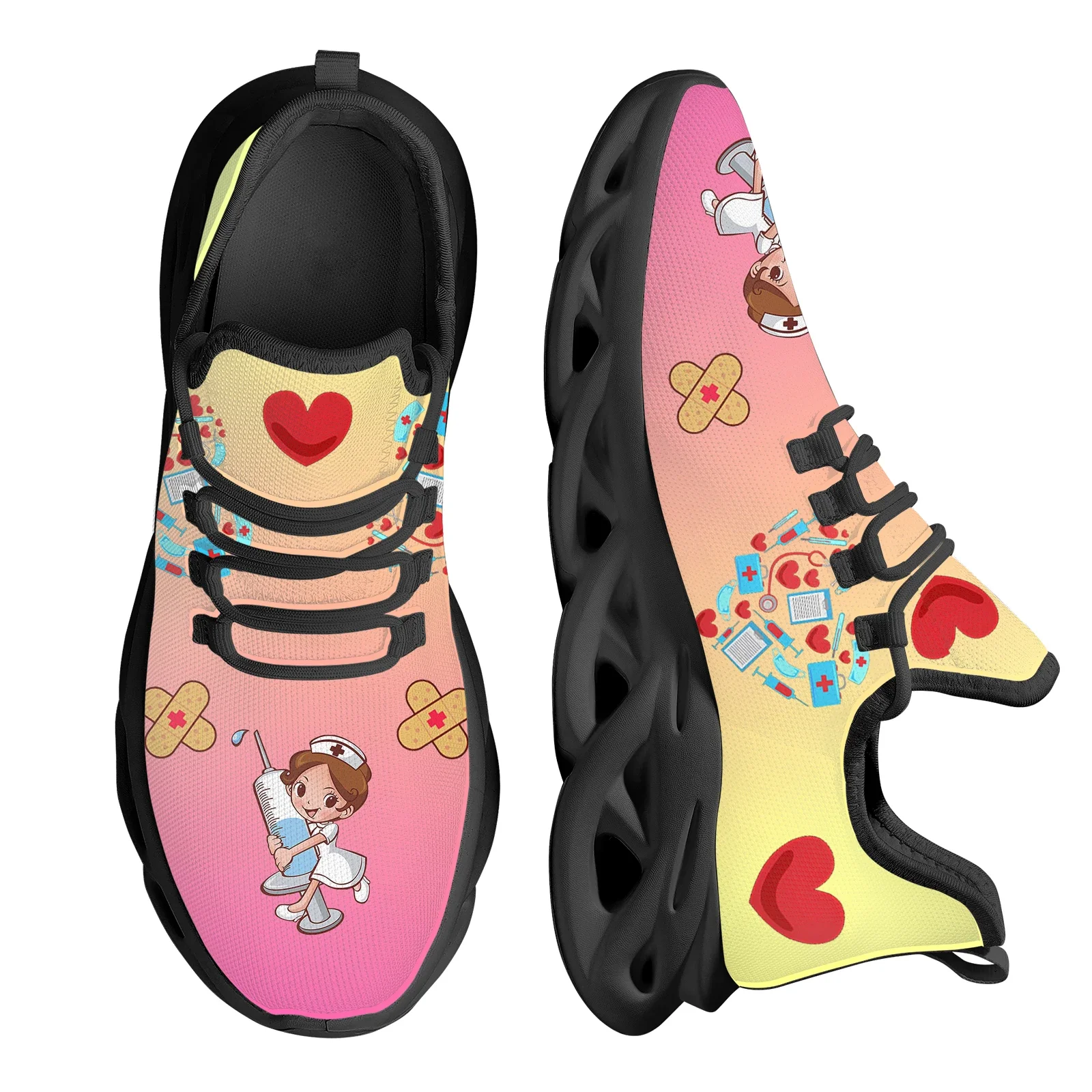 2023 New Nurse Shoes Outdoor Breathable Mesh Running Shoes Nurse Assistant Pattern Women's Tennis Casual Footwear