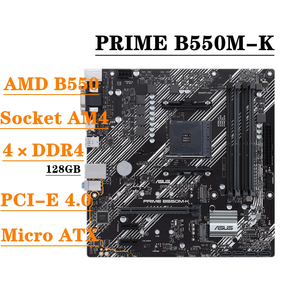ASUS PRIME B550M-K mATX Motherboard Socket AM4 Support DDR4 4866MHz Overclocking B550 Chipset for CPU Gaming Mainboard