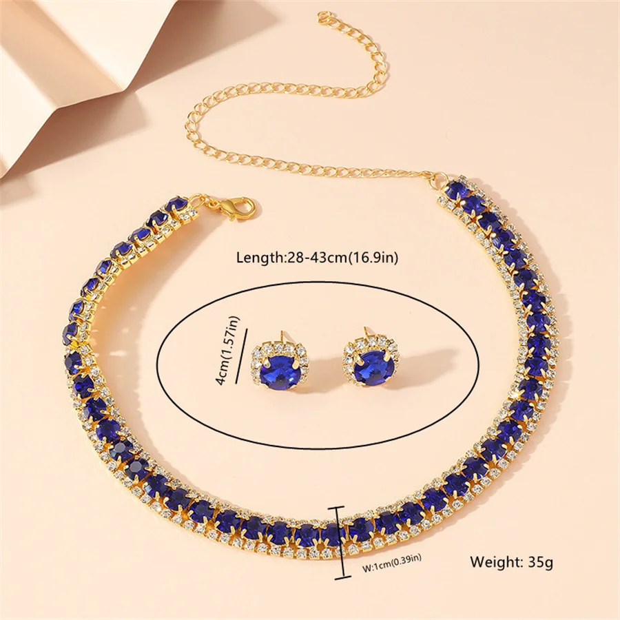 FYUAN Luxury Necklace Earrings Sets Green Blue Silver Color Crystal Necklace Women Weddings Bride Jewelry Accessories