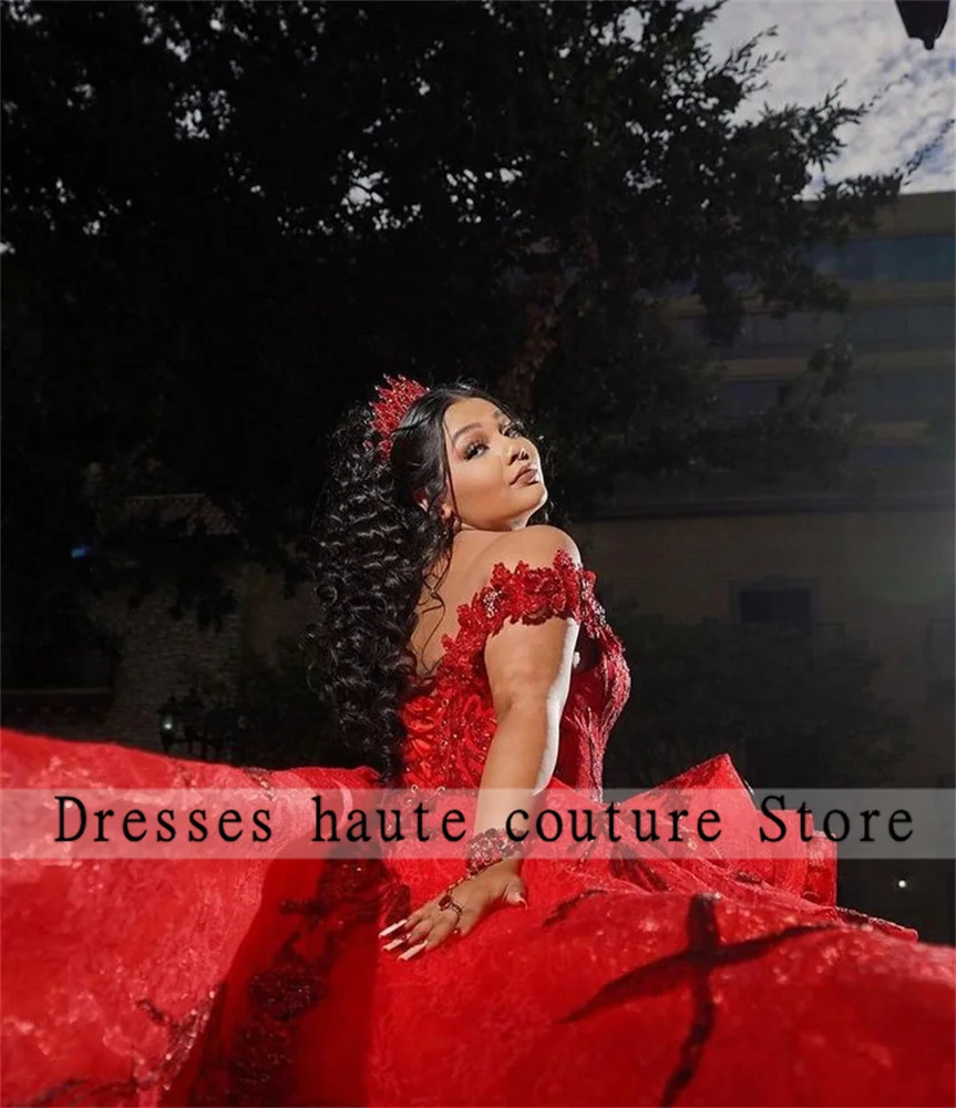 Sparkly Red Sequins Princess Quinceanera Dresses Ball Gown 2024 Appliques Sweet 16 Dress Lace-Up Birthday Gown Custom