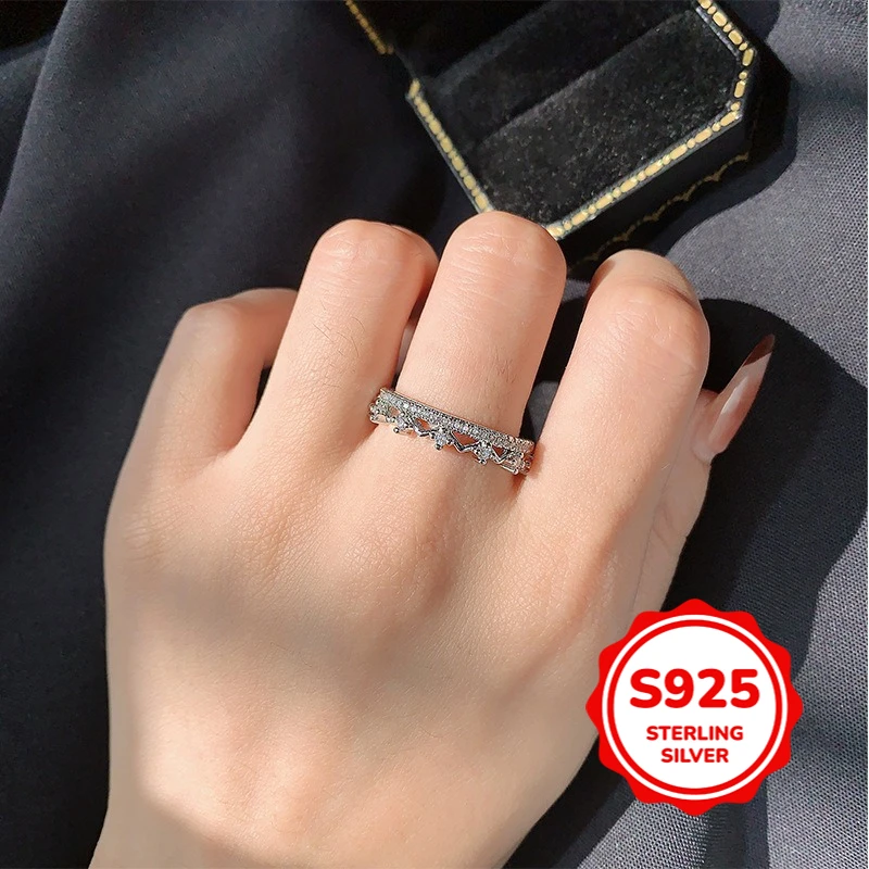 Fashionable Niche Design S925 Silver Thin-edged Crown Women's Wedding Ring