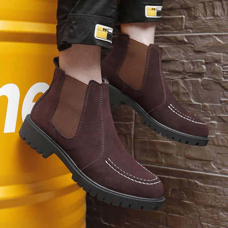 Heren Chelsea Laarzen Anti Slip Snowboots Faux Suède Slip-On Ronde Neus Platform Warme Korte Laarzen Maat 38-47