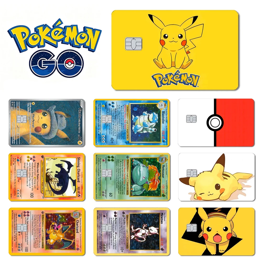 Pegatinas para tarjetas de crédito y débito de Pokemon, pegatinas de dibujos animados de Pikachu Charizard, película HD 2.5D, pegatinas pequeñas con chip, pegatinas mate impermeables, juguetes