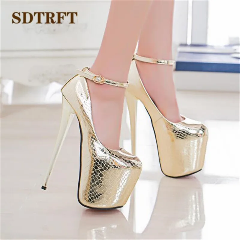 SDTRFT الصيف الكاحل حزام الصنادل منصات الزفاف أحذية امرأة 20 سنتيمتر رقيقة عالية الكعب مثير اللمحة تو مضخات الحفلات انخفاض الشحن