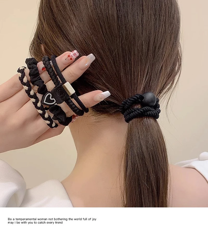 5/10 stücke Einfache Herz Ball Charms Scrunchie Keine Schäden Elastische Geflochtene Haar Krawatten Seile Frauen Mädchen Pferdeschwanz Halter Gummibänder – Detail 6