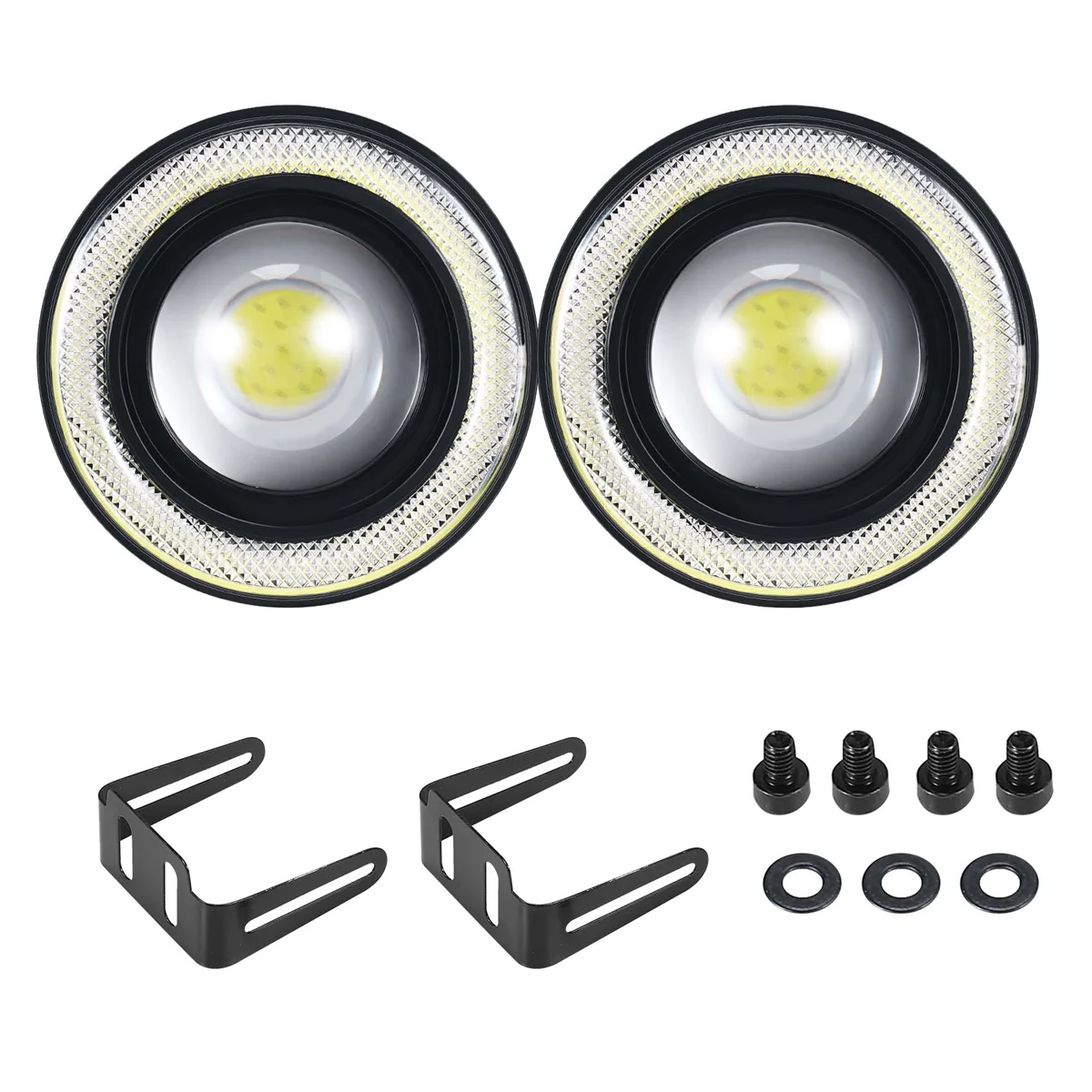 2Pcs Car Universal 3.5 Inch Cob Angel Eye Fog Lights Headlights Running Lights White