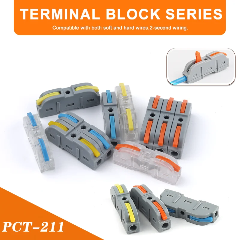 10/25Pcs Mini Fast Spliceable Wire Connector Lever Push-in Terminal Block 1 to 1 In-line Compact Electrical Cable Clamp For Home