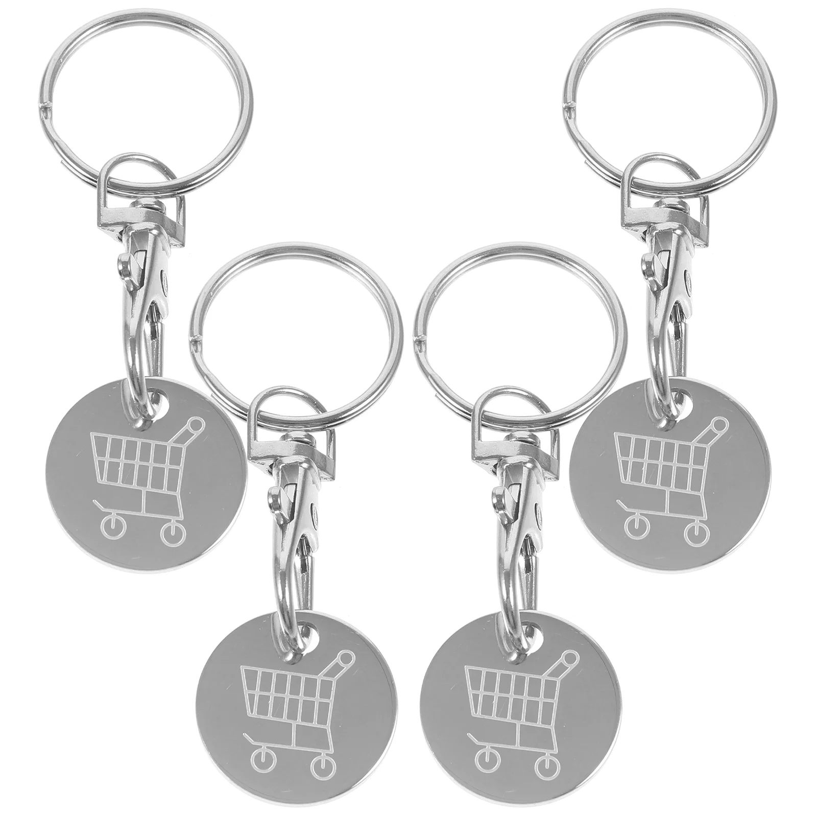 

4 Pcs Shopping Token Pendant Key Fob Keychain Ornament Trolley Keyring Stainless Steel Keyrings Decoration Coin