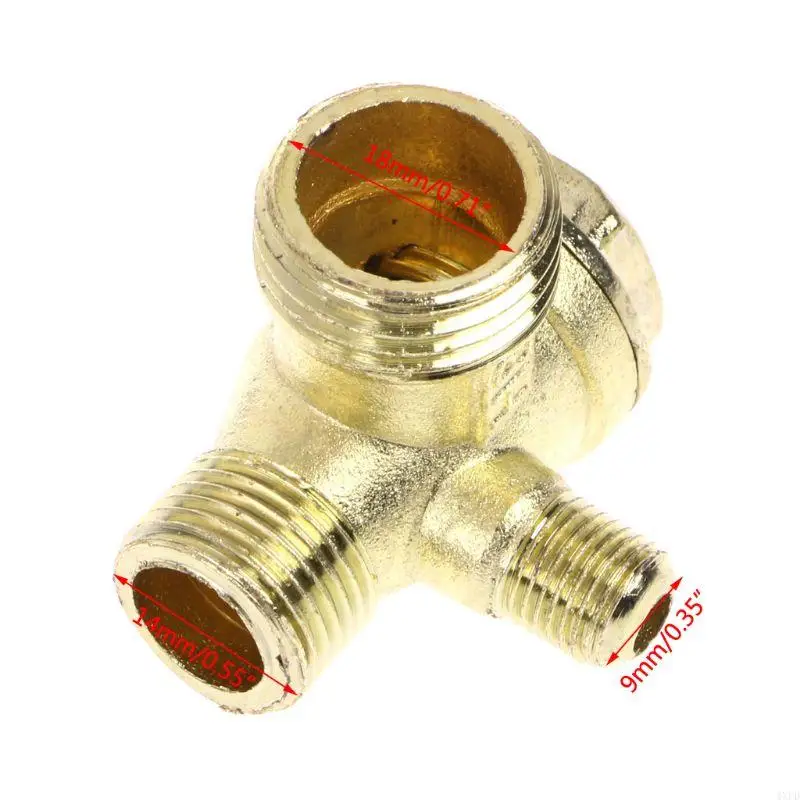 4XFD Male Thread 3 Way Metal Air Compressor Check for Valve Gold Tone