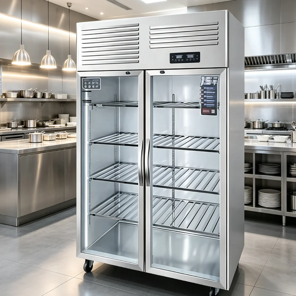 FOODLINE Space Saving Refrigerated Showcase Transparent Door Auto Stop Overheat Safe Catering Storage Gear