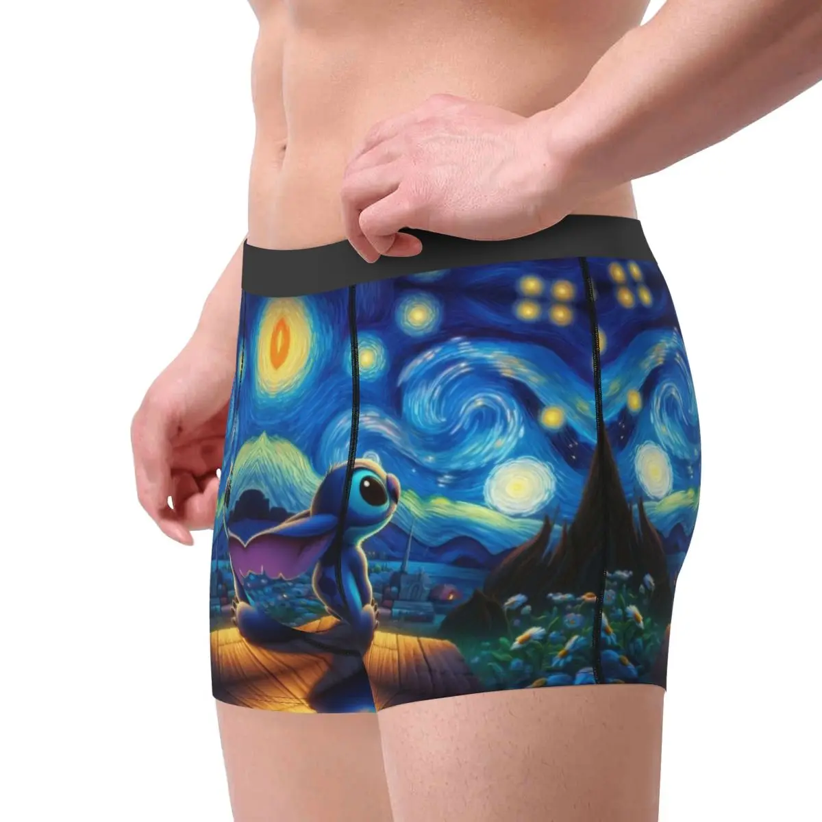 Custom Stitch Van Gogh Starry Sky Underwear Men Printed Boxer Briefs Shorts Panties Soft Underpants