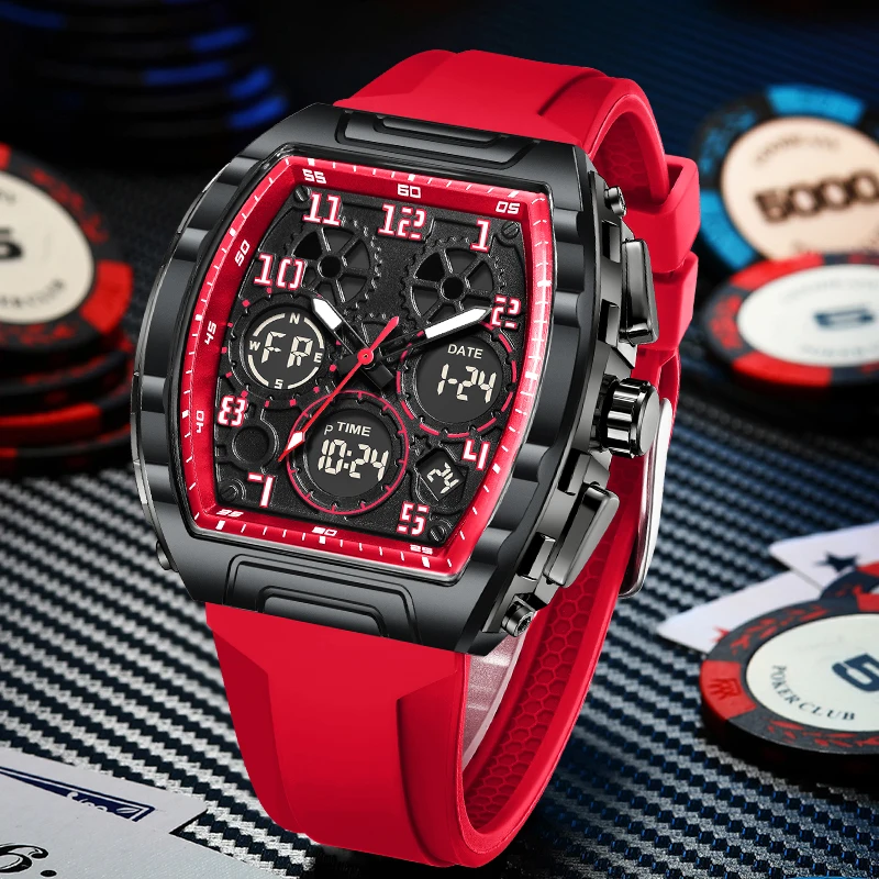 

FOXBOX Outdoor Square Electronic Man Watch Fashion Silicone Waterproof Luminous Chronograph Date Quartz Digital Watches Male+Box