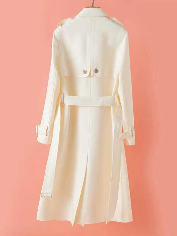 

Trench Femme Long Splicing White Faionable Thin Windbreak Turndown Beige Small Blue Cinching Overcoats Stand-Up Cinch Workwear