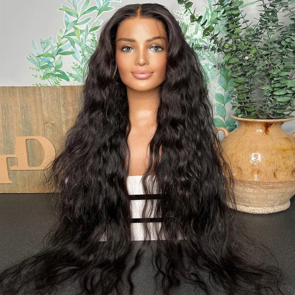 Soft 26Inch Long Glueless Black Natural Wave 180Density Lace Front Wig For Black Women With Baby Hair Preplucked Daily