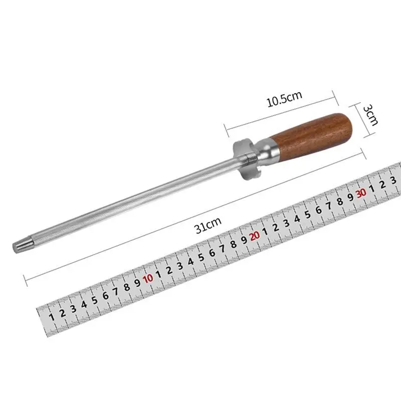 ABUN Professional Knife Sharpening Stick, Butcher Knife Block Tool, 12-Inch Stainless Steel Sharpener, Ergonomic Wood Handle