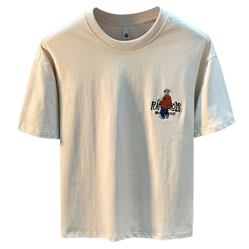 Embroidered printed short sleeved T-shirt for men's summer new style, loose and versatile, casual and breathable men's top