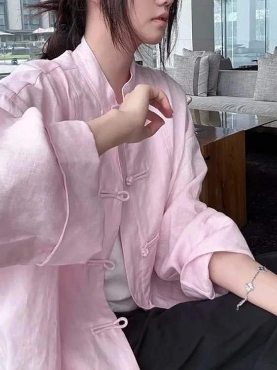 

New Chinese Sle Women's Linen irt Early Autumn High Sensation Retro National Sle Improved Tang Costume Outerwear Top