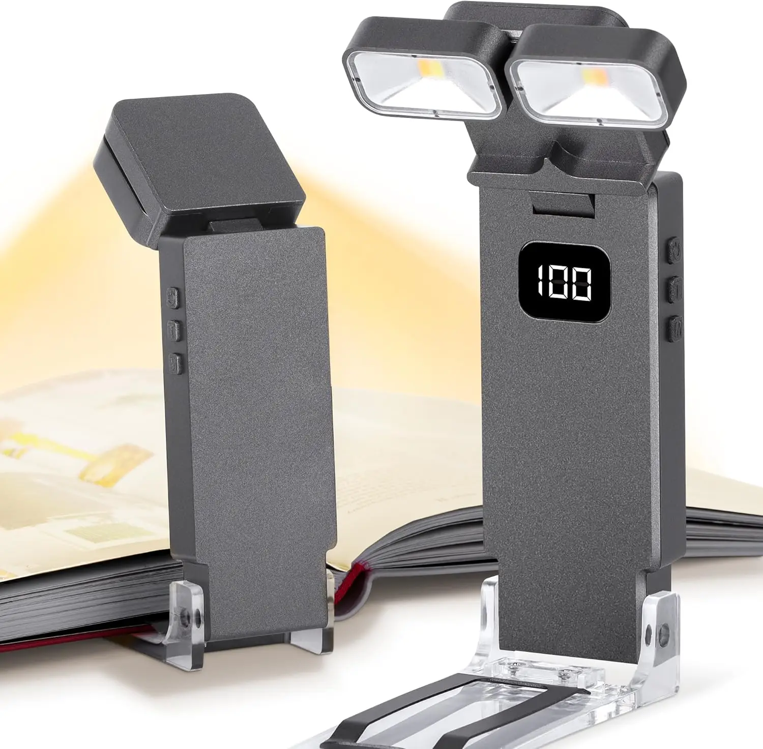 

Rechargeable Book Light with Dual Heads, 5 Colors, Timer, 1000mAh Battery
