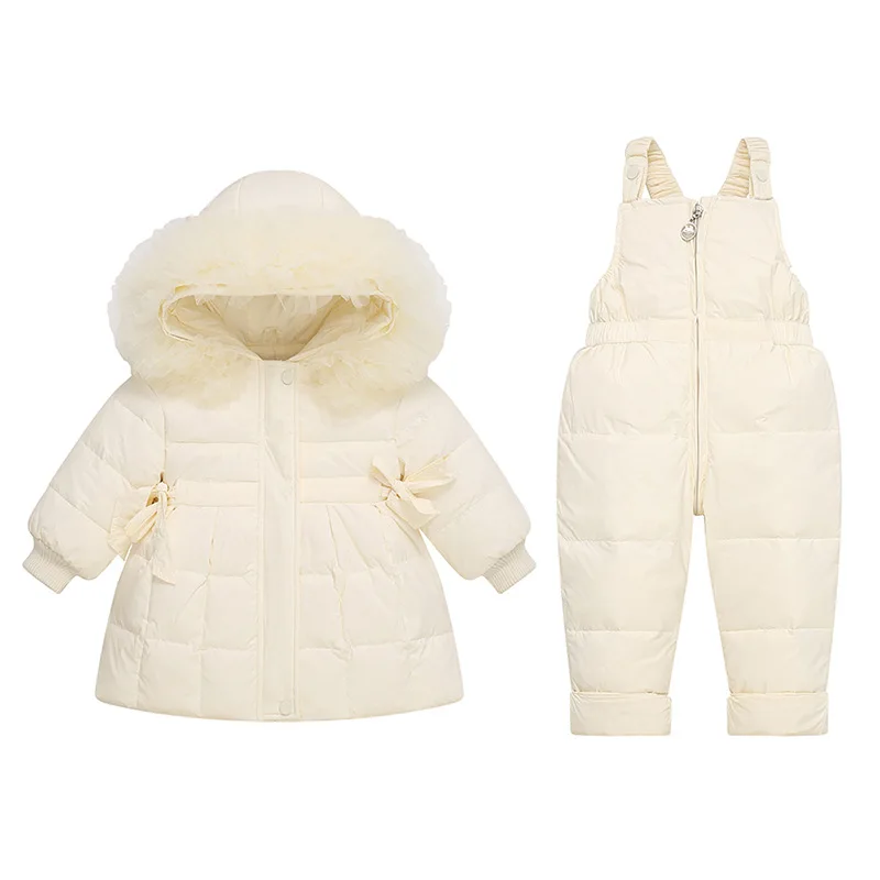 Traje de chaqueta de plumón para niños y niñas, ropa de invierno para bebés, niñas pequeñas, niños pequeños, plumón de pato blanco, coreano, 2 piezas