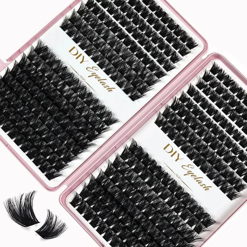 DIY-Wimpernverlängerungsset – D Curl Cluster Lashes mit Bindung und Dichtung, Applikator im Lieferumfang enthalten für den Heimgebrauch