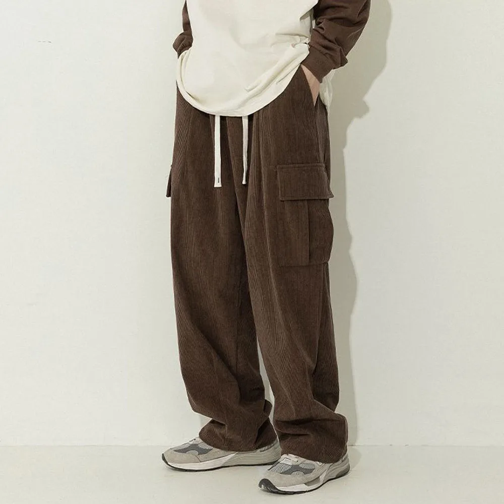 Japan Y2K Oversized Hip Hop Jogging Casual Brown Wide Baggy Cargo Pants Men Corduroy Sweatpants Retro Streetwear Harajuku Korean