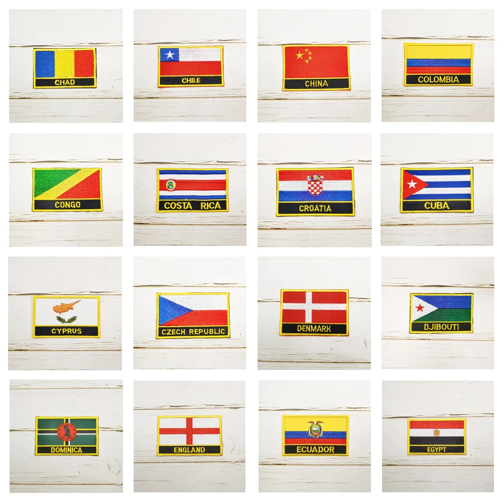 National Flag Square Embroidery Patch Badge  8*5cm CHILE COLOMBIA CUBA CYPRUS DENMARK ENGLAND EGYPT ECUADOR DOMINICA CONGO CHINA