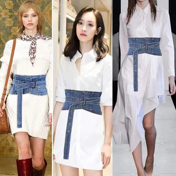 Elastyczny pasek damskie paski dla kobiet ozdobny dżins szeroki skórzany pasek elastyczny pasek damski dżinsowy krawat w talii moda