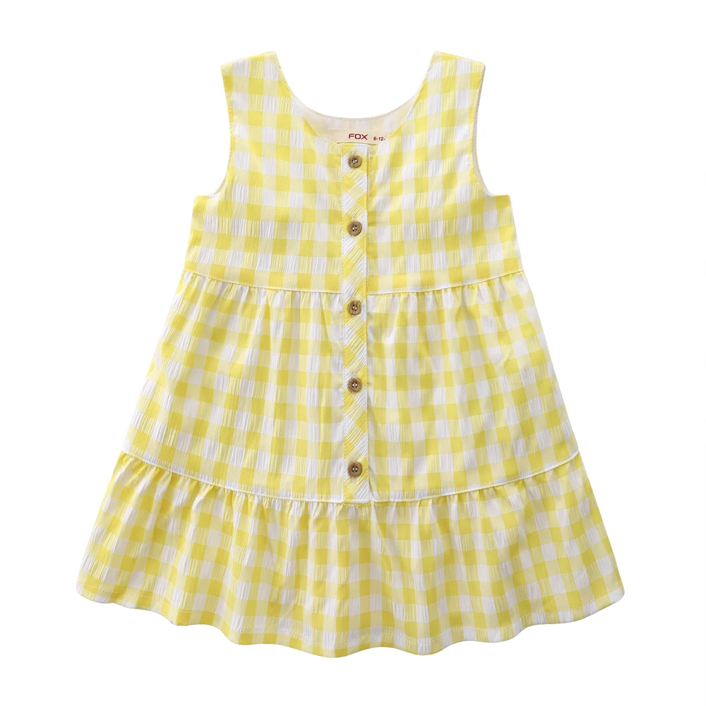 

Summer Vintage Baby Girl Sleeveless Pink Plaid Dress Kid Ruffles Dress Todder Children's Princess Dresses