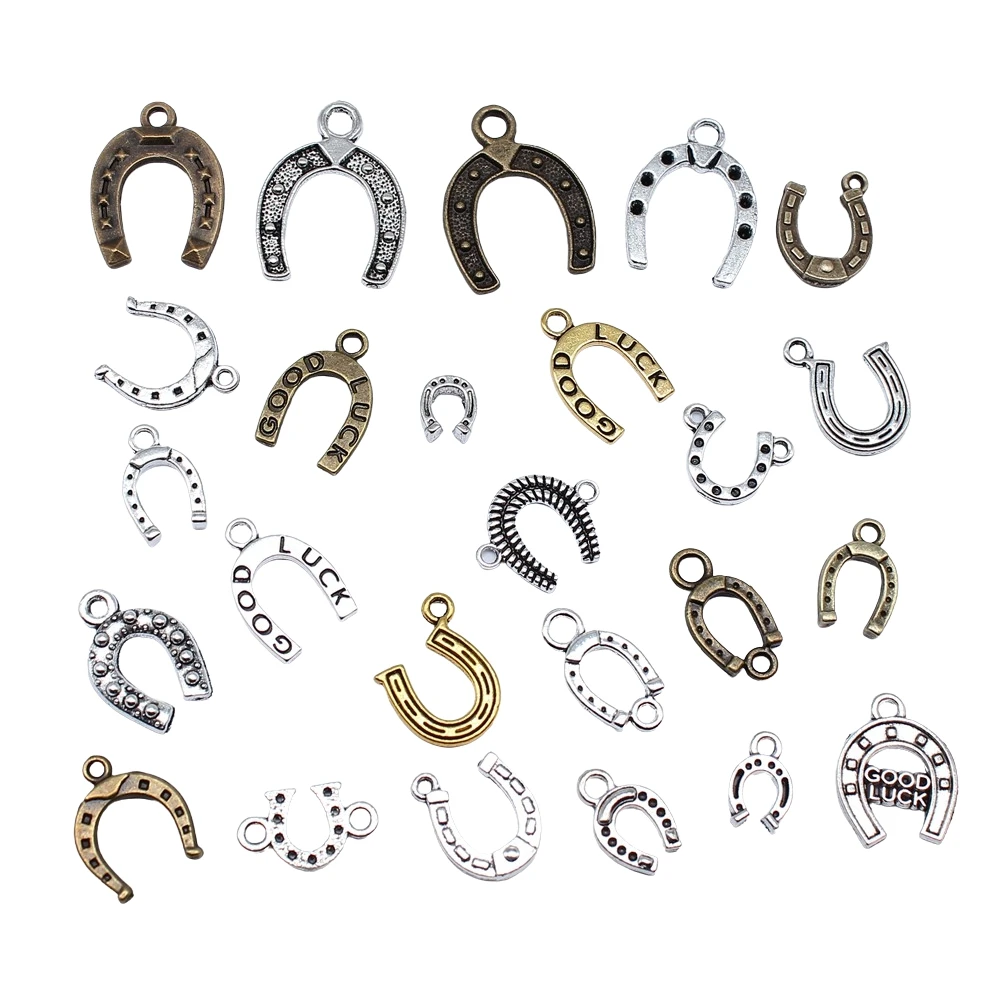 20pcs Charms Lucky Horseshoe Good Luck Antique Bronze Silver Color Pendants DIY Findings Tibetan Jewelry Craft