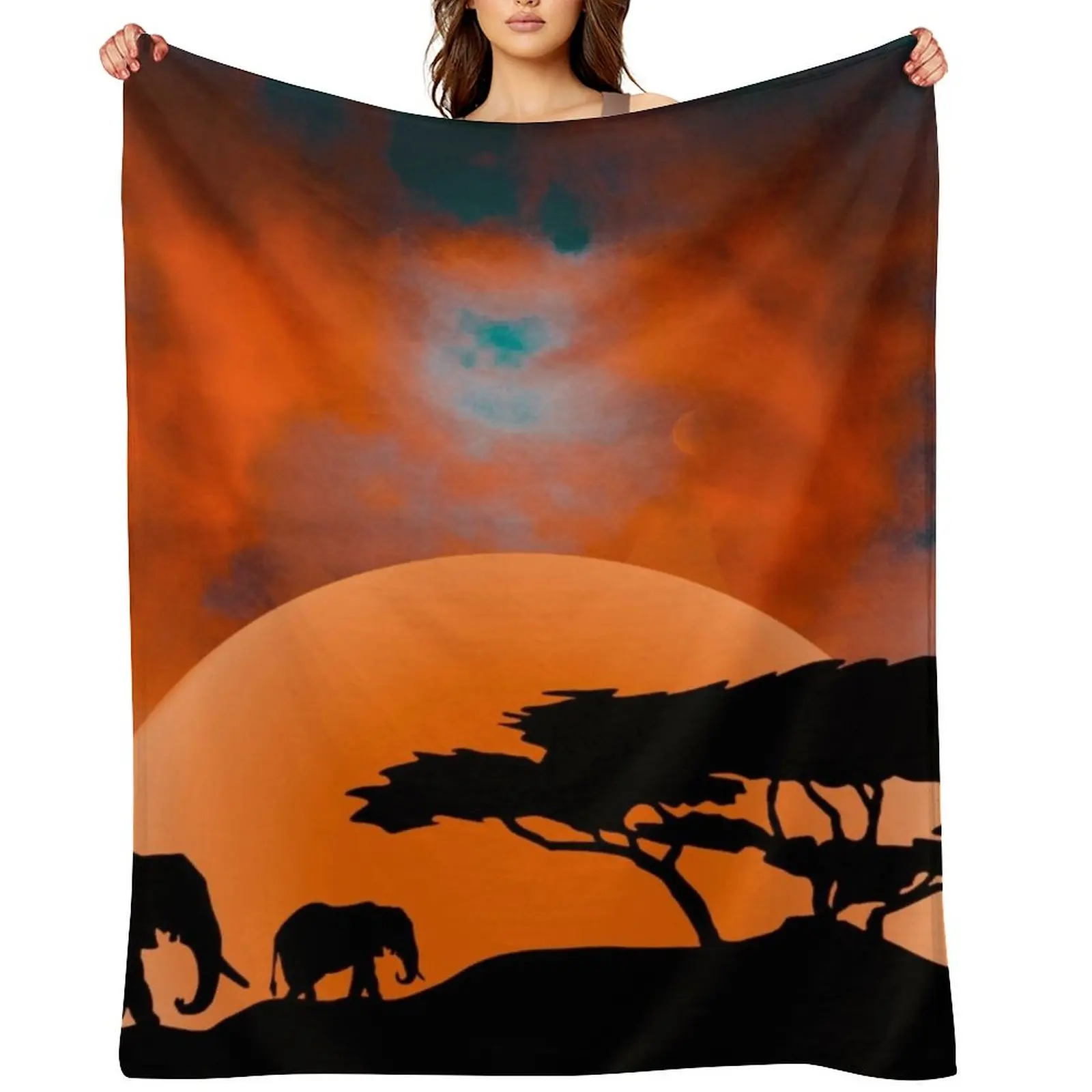 

Elephants in the savannah Throw Blanket Soft Big Decorative Beds Multi-Purpose Single Blankets