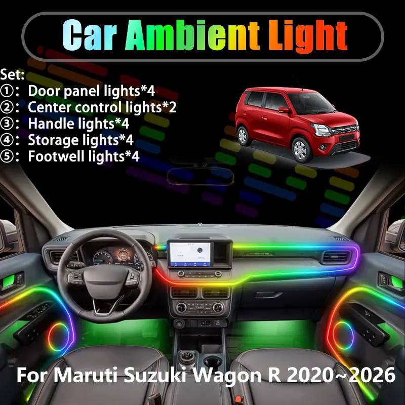 

Для Maruti Suzuki Wagon R 2020~2026 MT81S 2/18 в 1: Комплект светодиодной подсветки салона и багажника USB RGB Ensemble Streamer