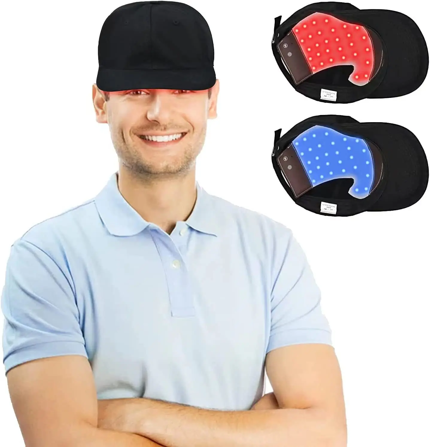 

Светодиодная шапочка для роста волос с красным и синим светом Шапочка для ухода за волосами с функцией импульса Уход за волосами против выпадения волос