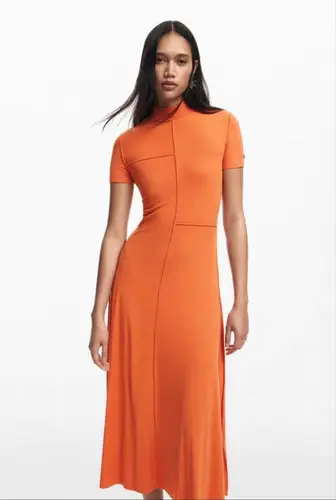 Imagen 2 del producto Vestido largo elástico de cuello alto para mujer, nuevo patrón estampado, comercio exterior español, color sólido