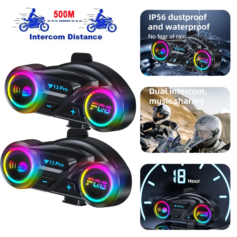 

1/2pcs Y13 Pro Motorcycle Helmet Bluetooth Headset Intercom 500M Dust proof and Waterproof Voice Assistant Mixing Music Sharing