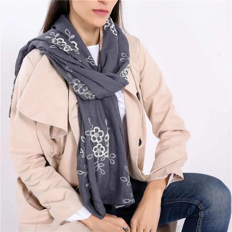 Moda mujer 2019, floral schal, baumwolle plain hijab, Baumwolle stickerei schal einfarbig, Moslemisches hijab, tücher und schals, wraps tücher