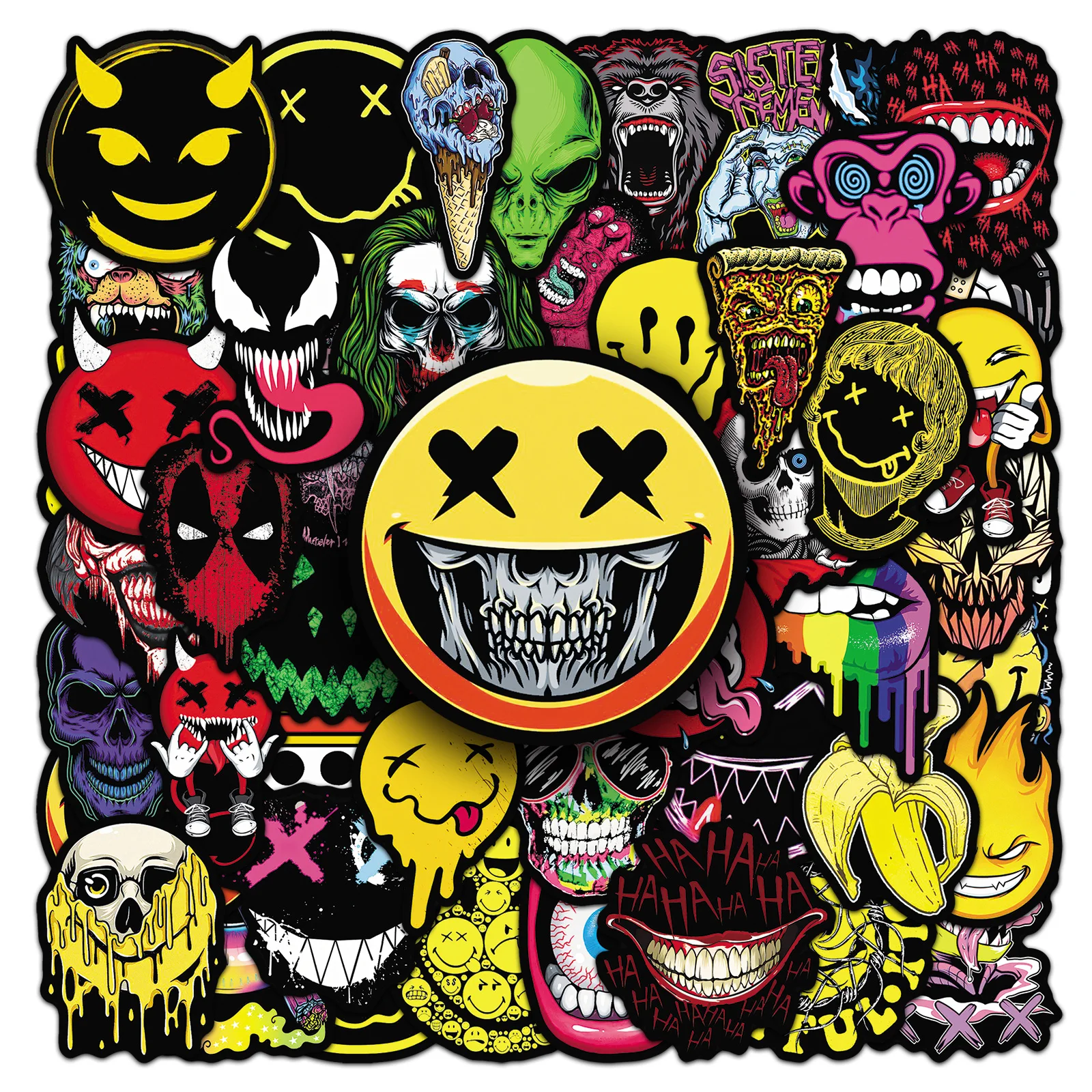 52Pcs Funny Face Series Cartoon Cute Waterproof Sticker Skateboarding Retro Home Decal Sticker