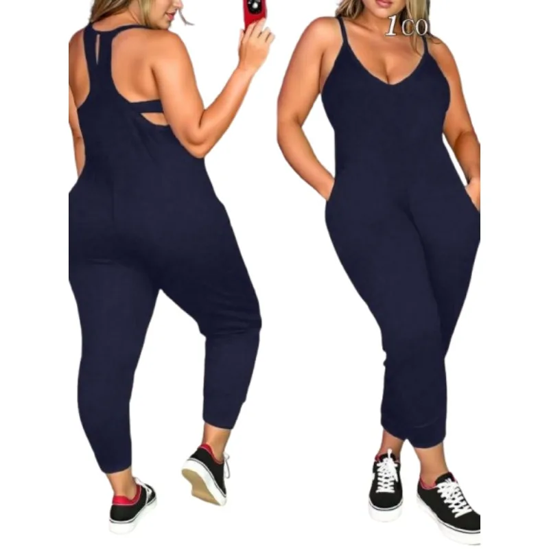 

Плюс размер 1XL-5XL, женский модный цельный боди с высокой талией, комбинезон с U-образным вырезом и перекрестной спинкой, регулируемые бретельки