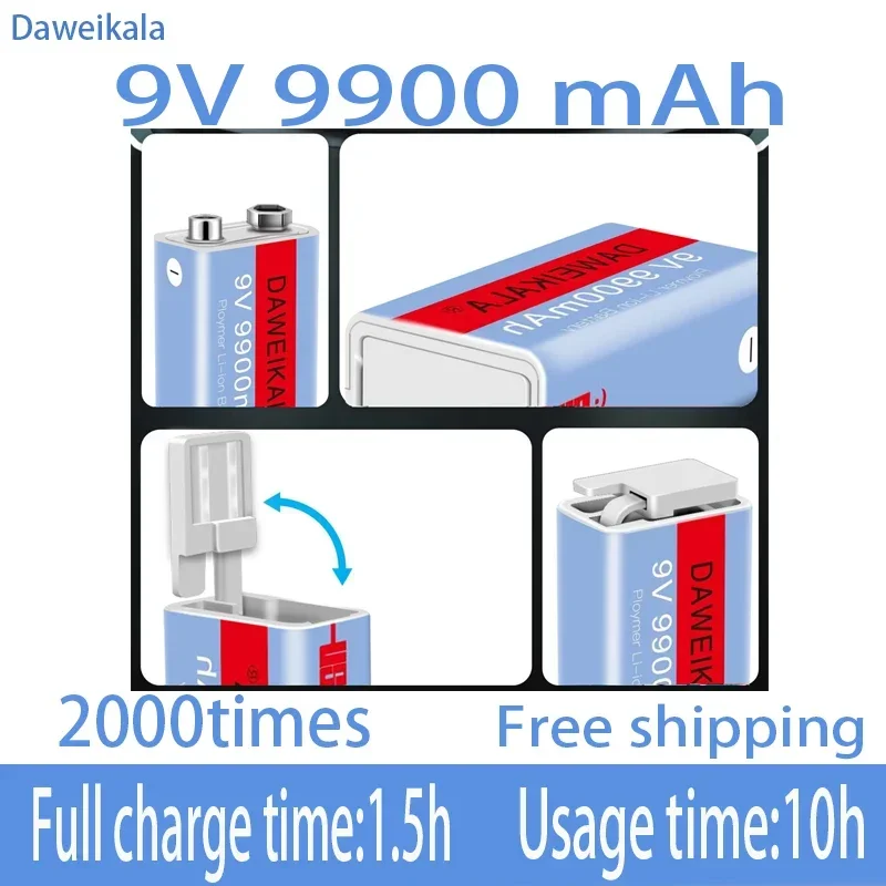 New 9V 9900mAh li-ion Rechargeable battery Micro USB Batteries 9 v lithium for Multimeter Microphone Toy Remote Control KTV use