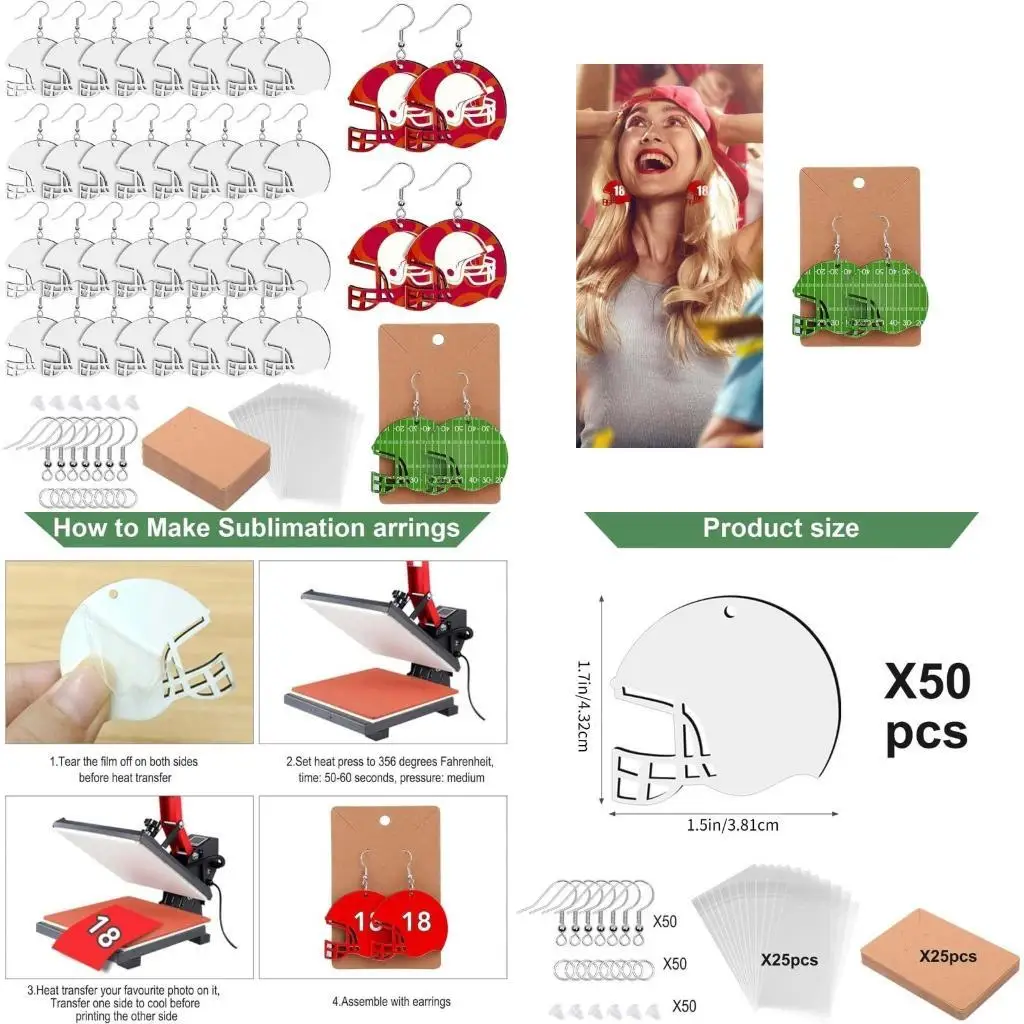 

A52E 50 PCS С Серьги из сплава уникальные шлемы/футбольные сублимации.