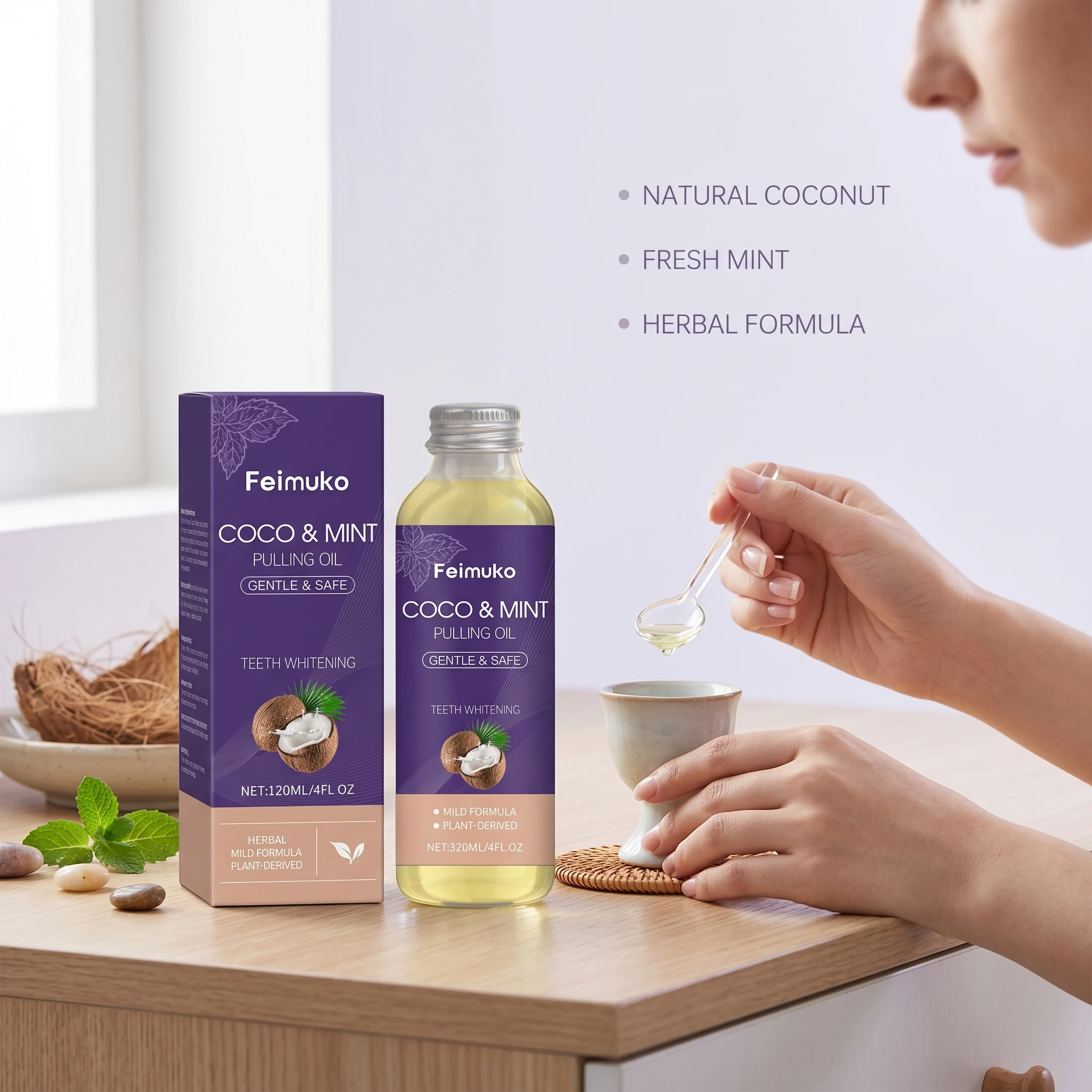 Coconut Mint Oil Mouthwash Remove Oral Residues Eliminate Oral Odor Long-Lasting Refreshing Mint Breath Non-irritating Mouthwash