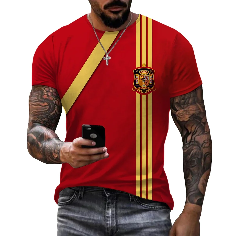 

New Models Spain Flag 3D Prints T-shirt Men Harajuku Casual O-neck Oversized Pullover Summer Unisex Hip Hop Streetwear Cool Tops