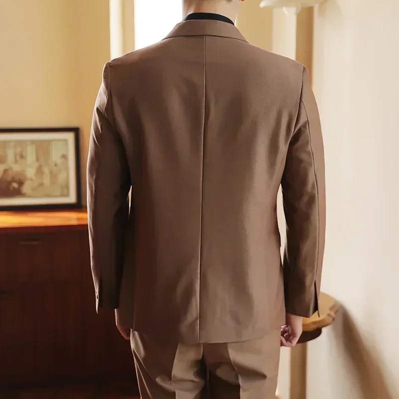 ( Jacket+Pants) British Style High-end Double Breasted Men 2 Pieces Suits 2025 Latest Design Groom Wedding Stage Social Tuxedos